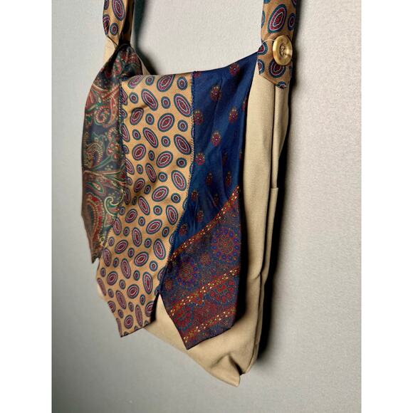 Upcycled Silk Necktie Shoulder Bag Handmade Boho Crossbody - Picture 2 of 15